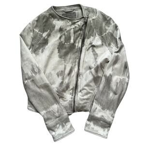 Marrakech Anthropologie Moto Jacket Tie Dye Soft Grey Cream Women's Sz M